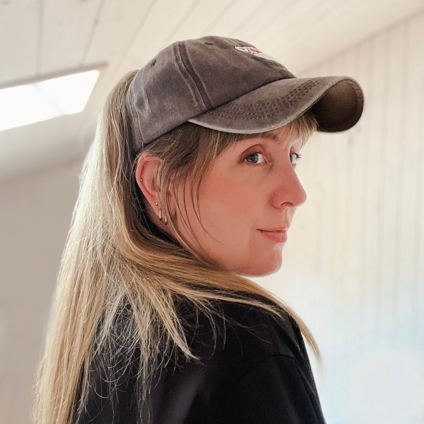 Mooscle Cow - Dad Hat - High Ponytail - Grey Cotton Washed