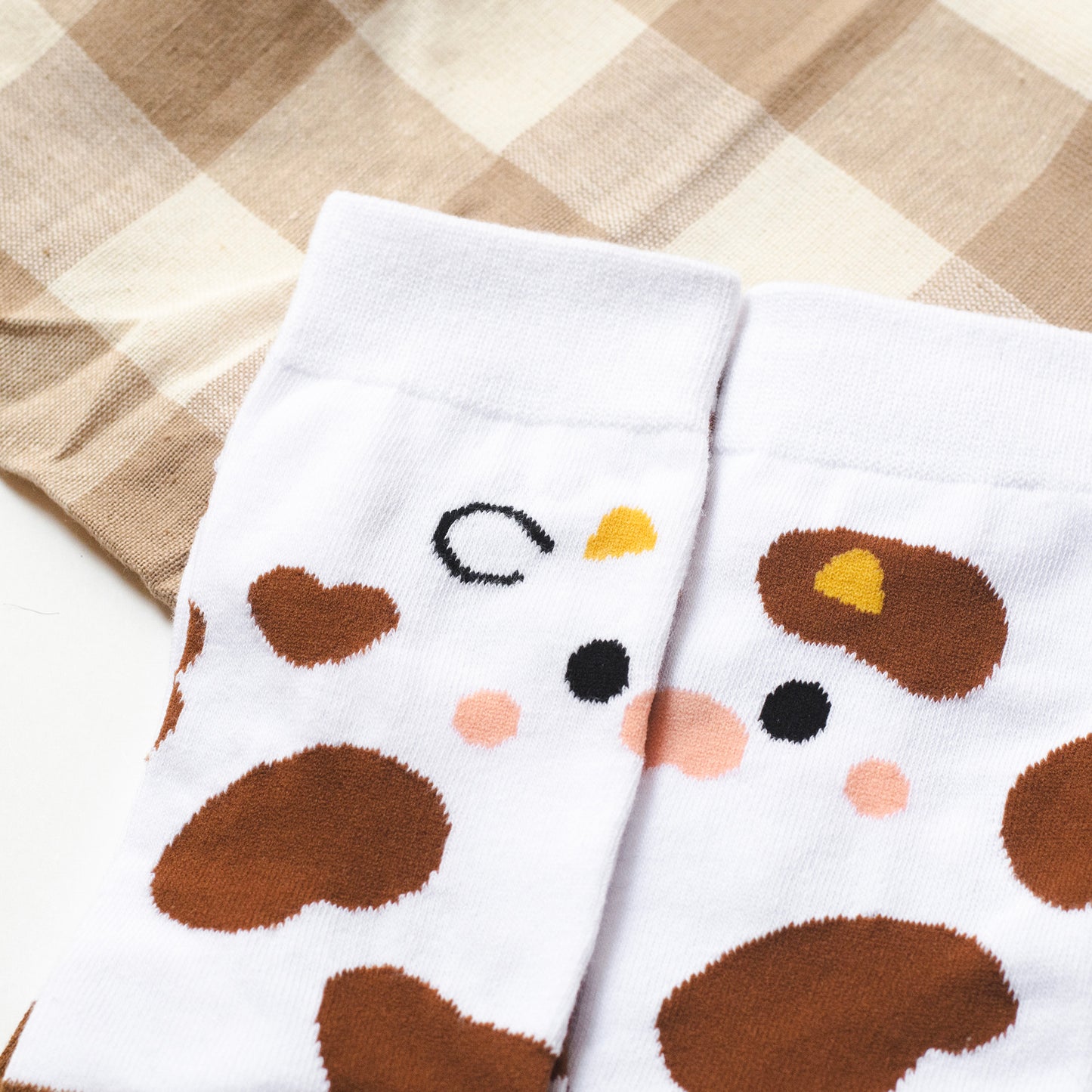 Cutie Cow Face - Brown and White - Socks