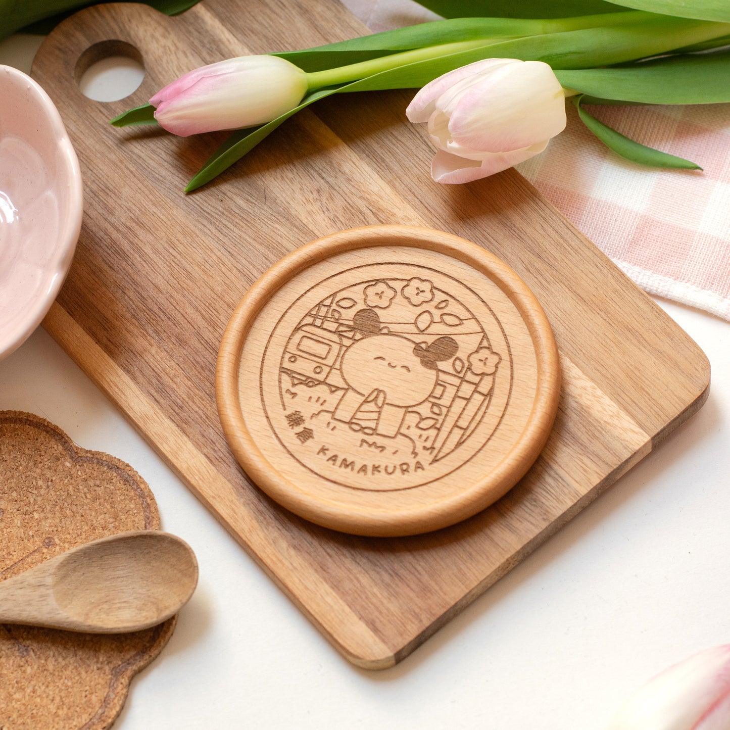Eki Stamp Kamakura - Wooden Coaster