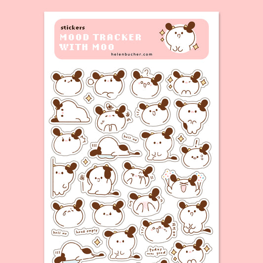 Mood Tracker with Moo - Sticker Sheet - Clear Stickers