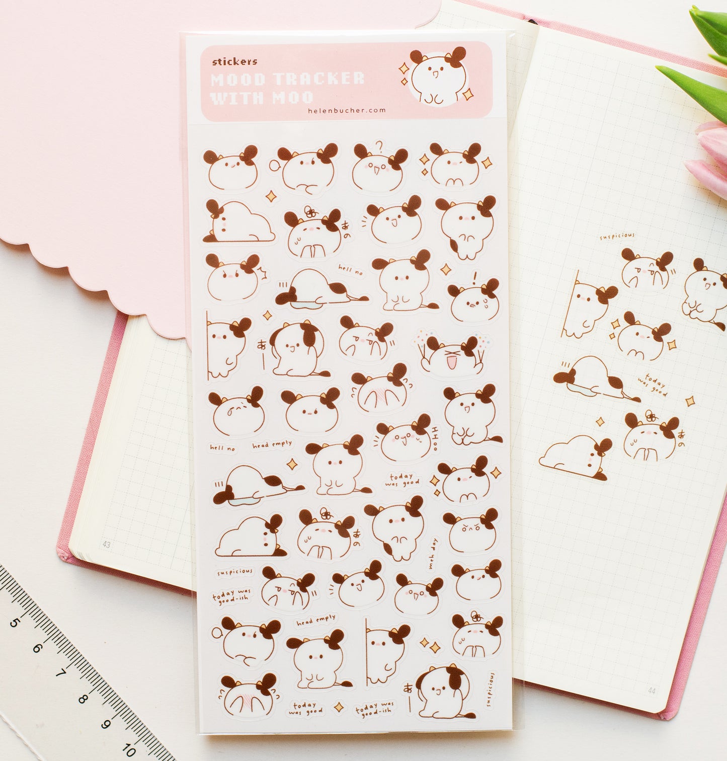Mood Tracker with Moo - Sticker Sheet - Clear Stickers